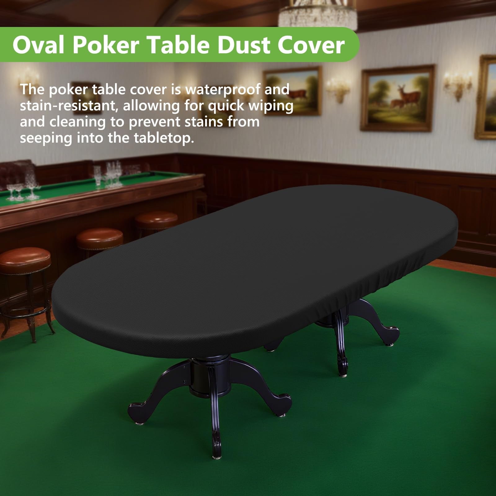 Oval Poker Table Dust Cover ,420D Waterproof Game Table Cover with Drawstring...