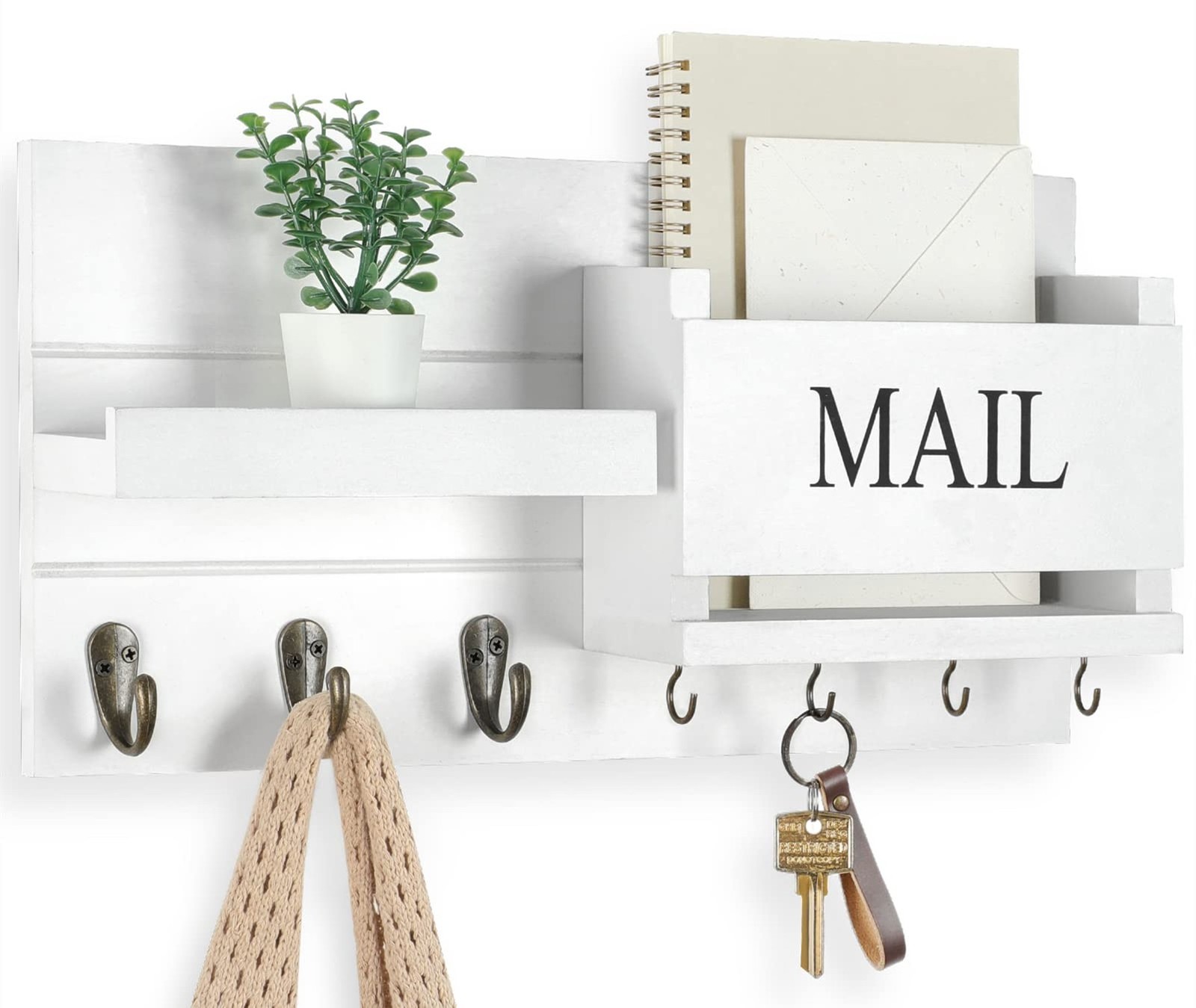 Lwenki Mail Organizer for Wall Mount – Key Holder with Shelf Includes Lett