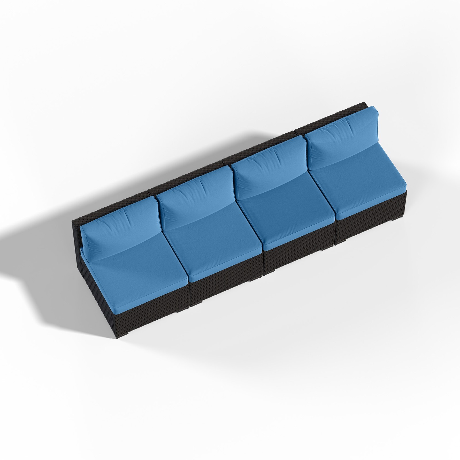 4-Piece Black Rattan Patio Sofa Set Peacock Blue Cushions