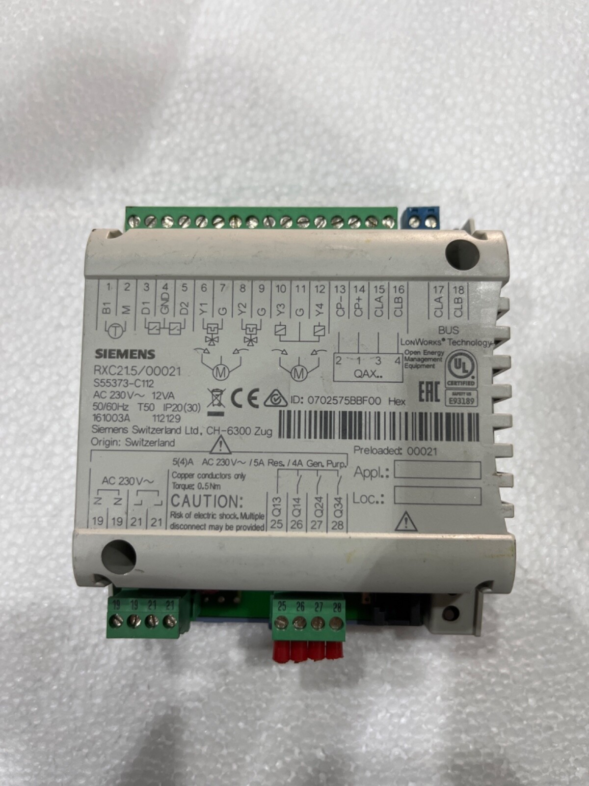 SIEMENS RXC21.5/00021 PANEL CONTROLLER
