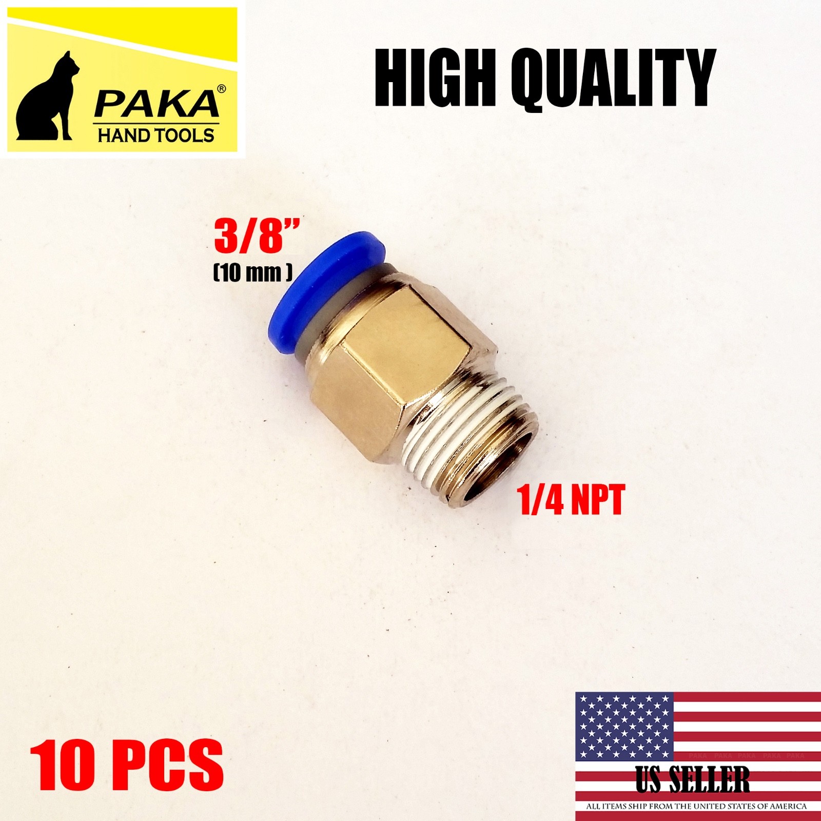 10X Male Straight Connector Tube OD 3/8" X NPT 1/4 PU Air Push In Fitting
