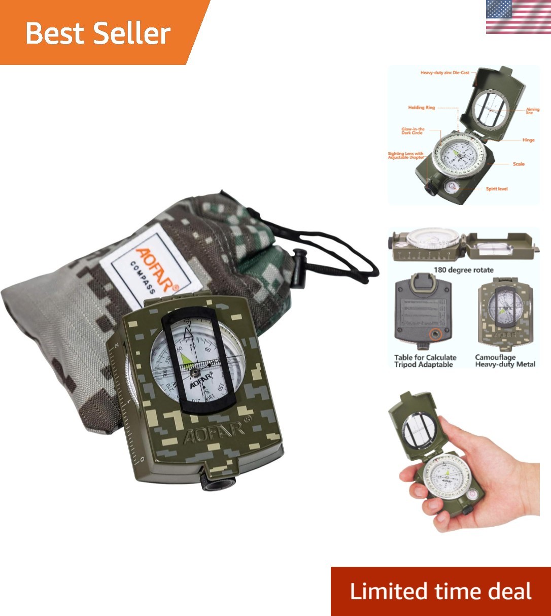 Rugged AF-4580 Lensatic Compass with Map Measurer - Waterproof & Shakeproof