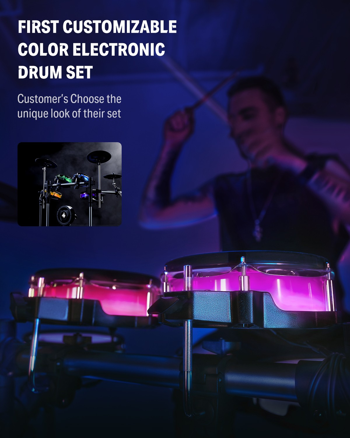 Donner BackBeat Electric Drum Kit with Touchscreen Customize Drum Pad RGB Colors