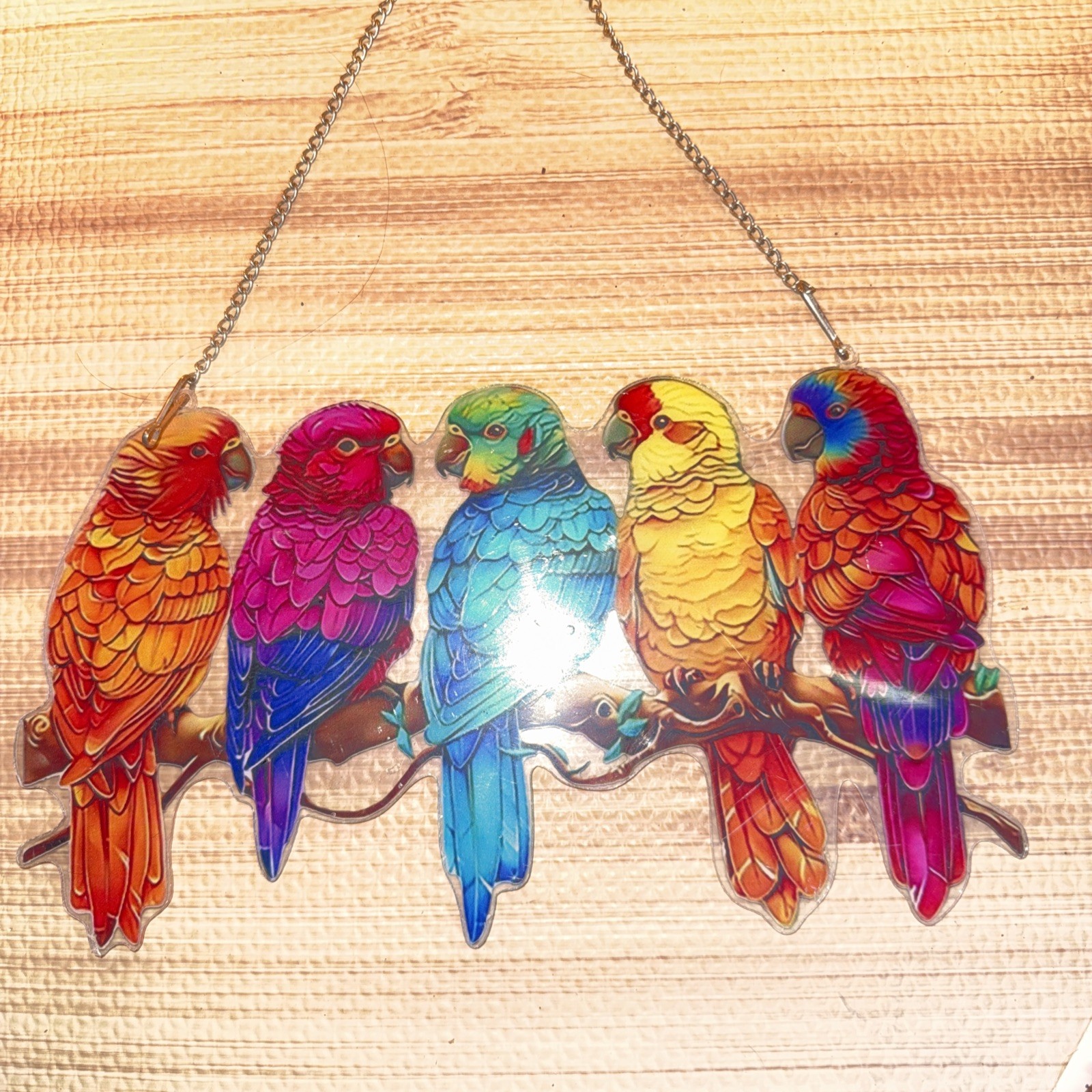 Stained Bird Stained Suncatcher on Branch Multicolor