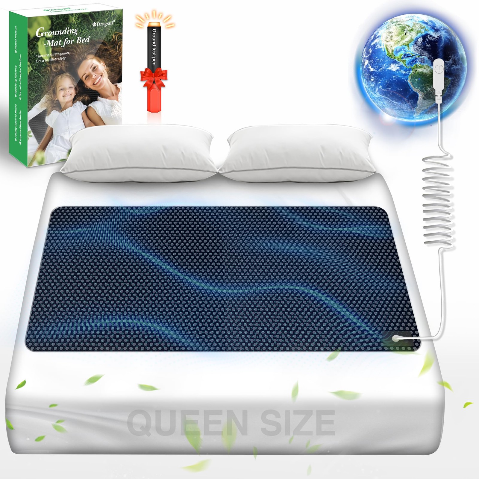 Grounding Mat for Bed, Pad Sleep, Anti-Slip PU Queen, Black