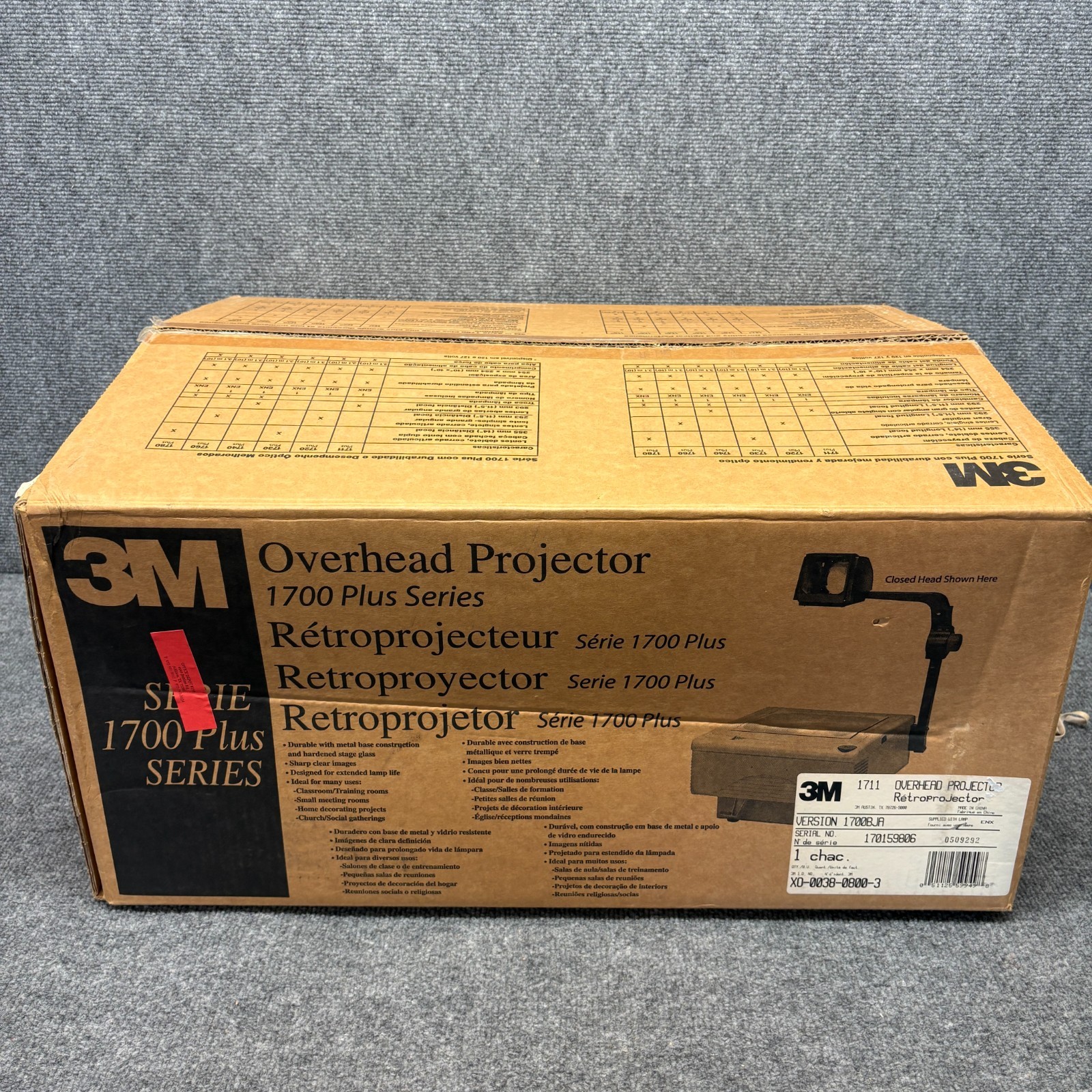 3M 1700 Plus Overhead Projector Model 1700 New Open Box