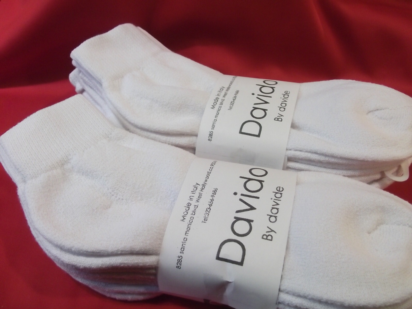 Davido Mens socks ankle / quarter 100% cotton made in Italy 6 pairs white 13-15