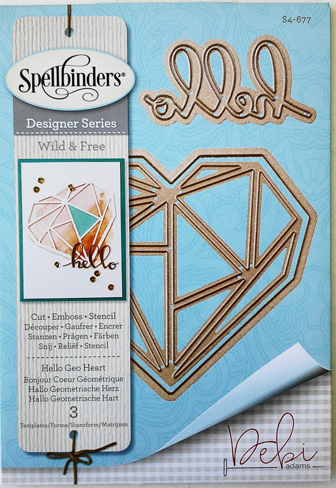 Spellbinders Designer Series Wild & Free Hello 3 Dies Debi Adams Sealed New