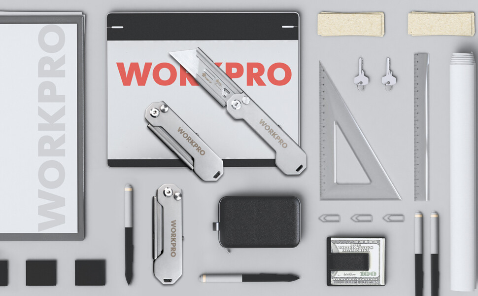 WORKPRO 3-Pack Folding Utility Knife Set Quick Change Blade Box Cutter EDC Knife