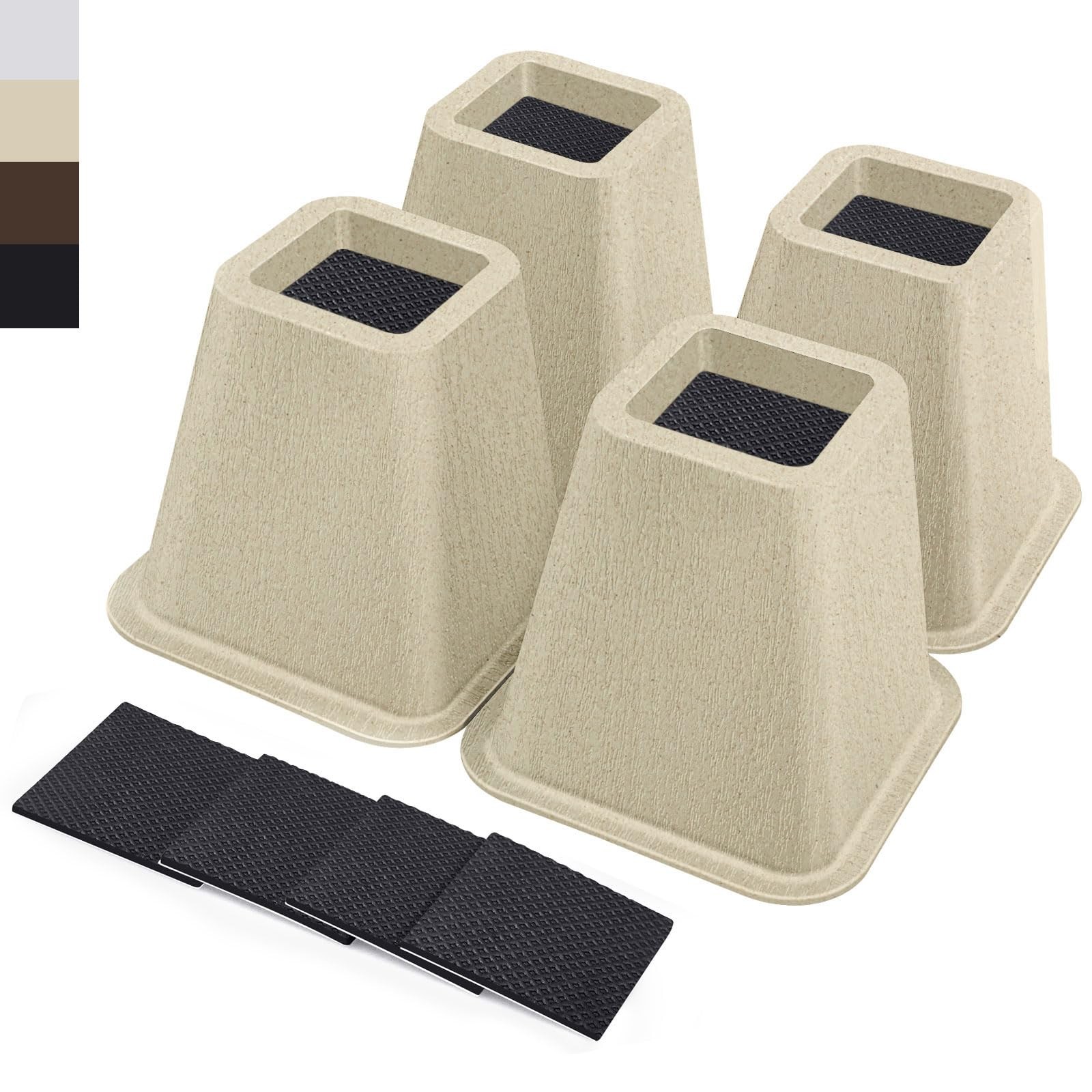 4 Pack 6 Inch Heavy Duty Bed Risers Furniture Lift Desk Chair Beige