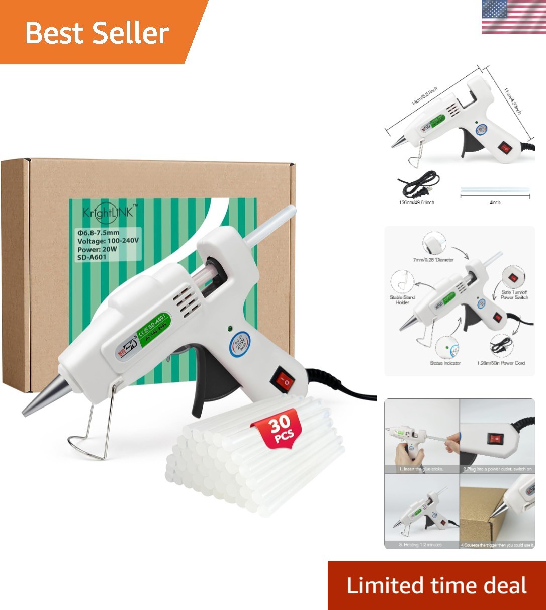Hot Glue Gun Kit w/ 30 Glue Sticks, Fast Preheating Hot Melt for DIY & Home R...