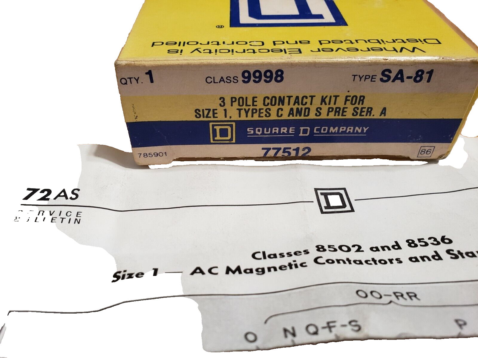 (QTY:1) Square D 9998-SA81 / 9998 SA81 Contact Kit