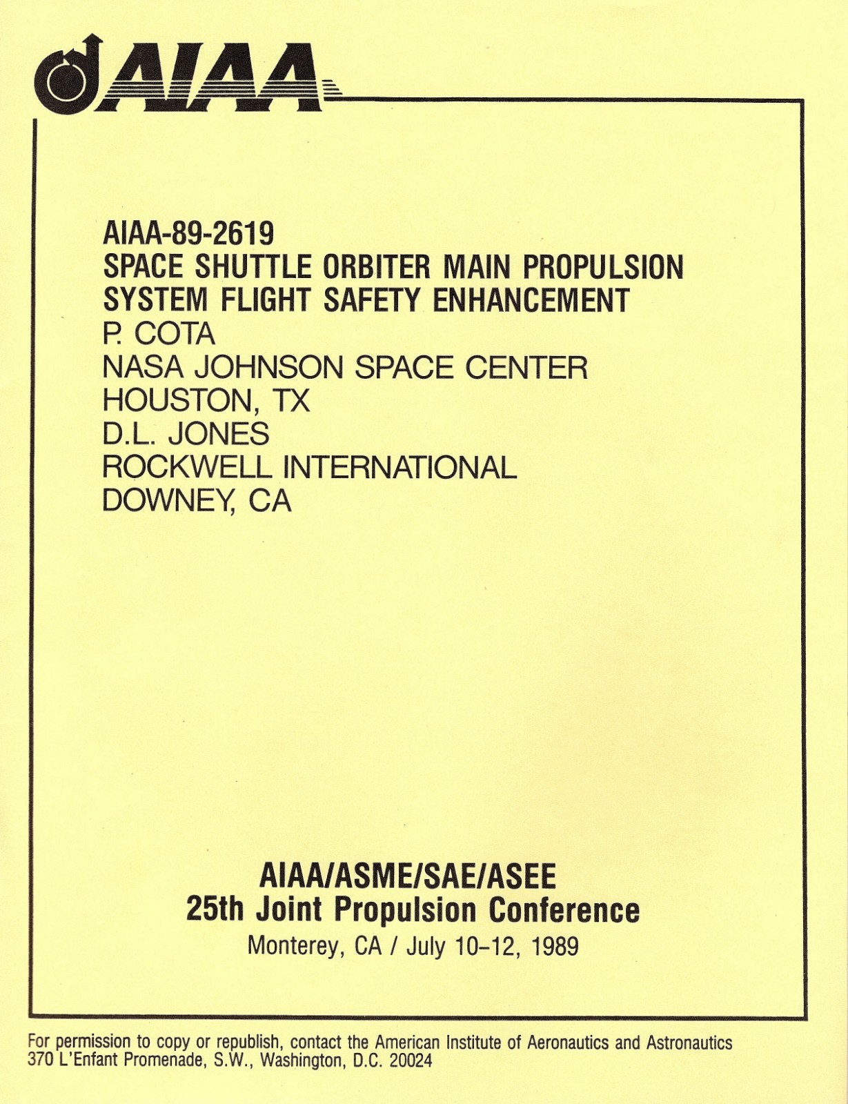 AIAA PAPER-SHUTTLE ORBITER MAIN PROPULSION SYSTEM FLIGHT SAFETY ENHANCEMENT-1989