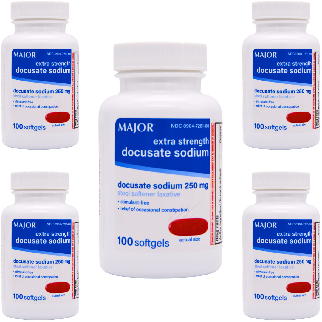 Major Docusate Sodium 250 mg - 100 Softgels | Colace - 5 Pack (2-2028)