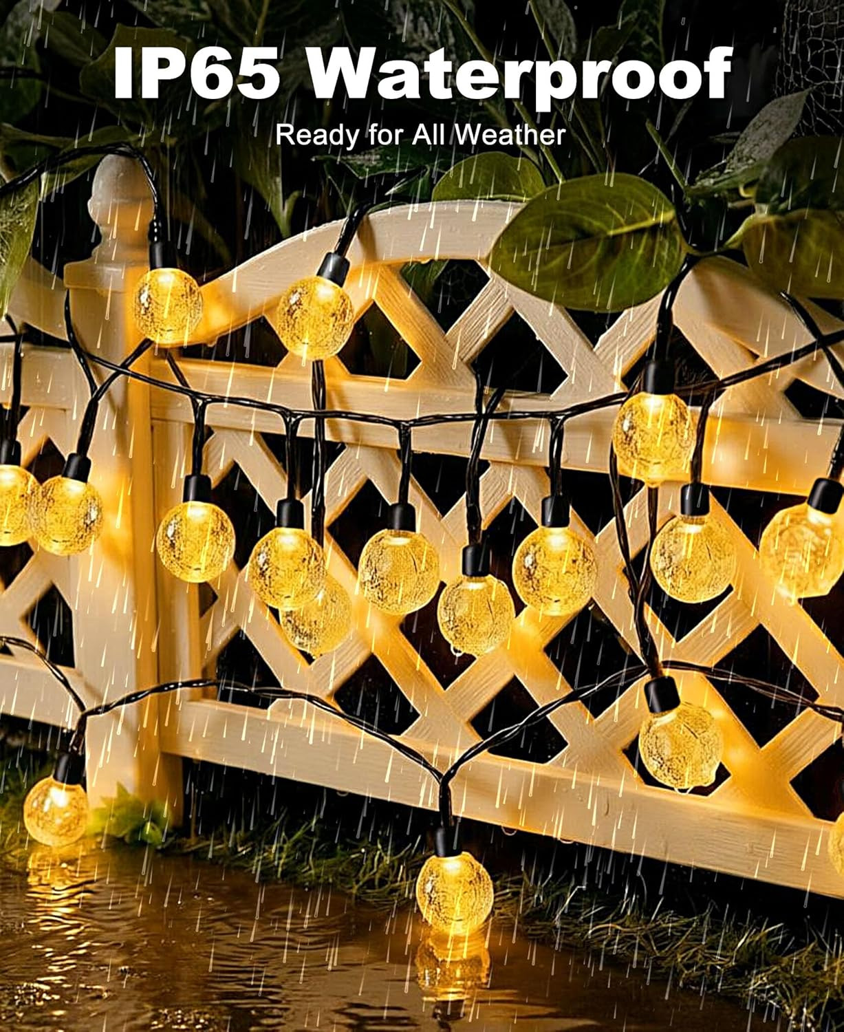 1 Pack Solar String Lights Outdoor, Total 49FT 50 LED Crystal Globe | IP65 Water