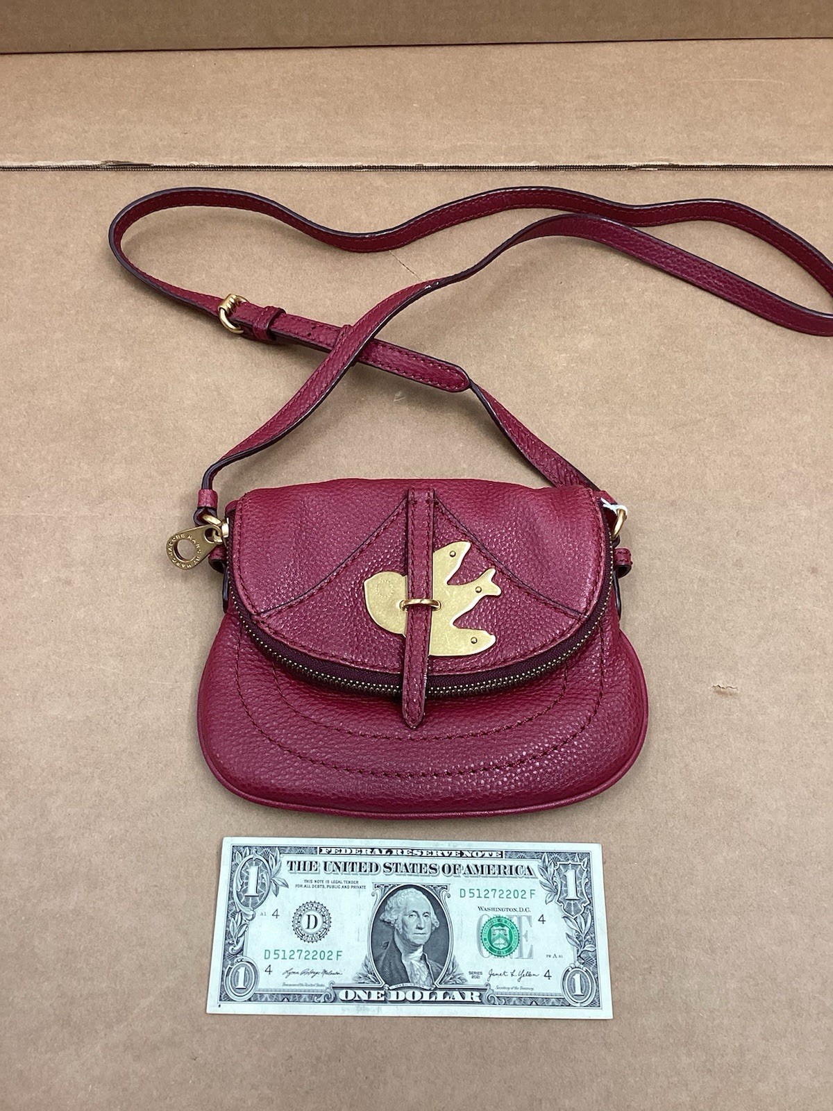 Marc Jacob Petal Metal Bird Crossbody Purse (value $329) Burgundy Gold