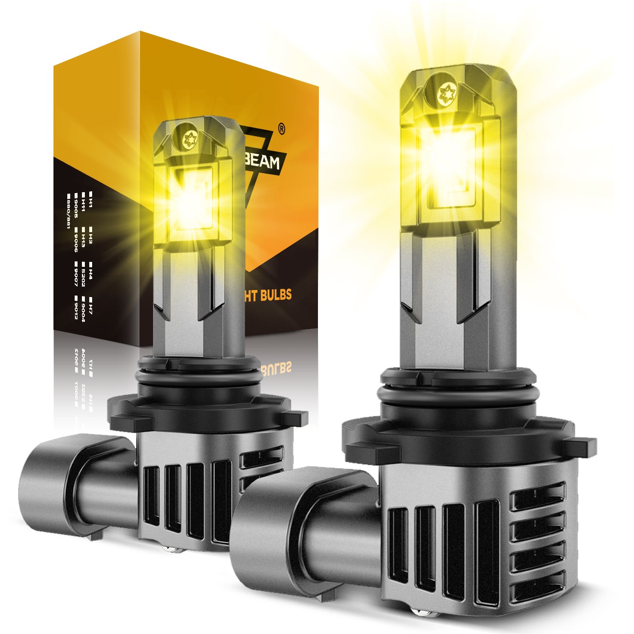 AUXBEAM 9006 HB4 LED Fog Light Bulbs 3000K Amber Yellow 20000 LM High Brightness