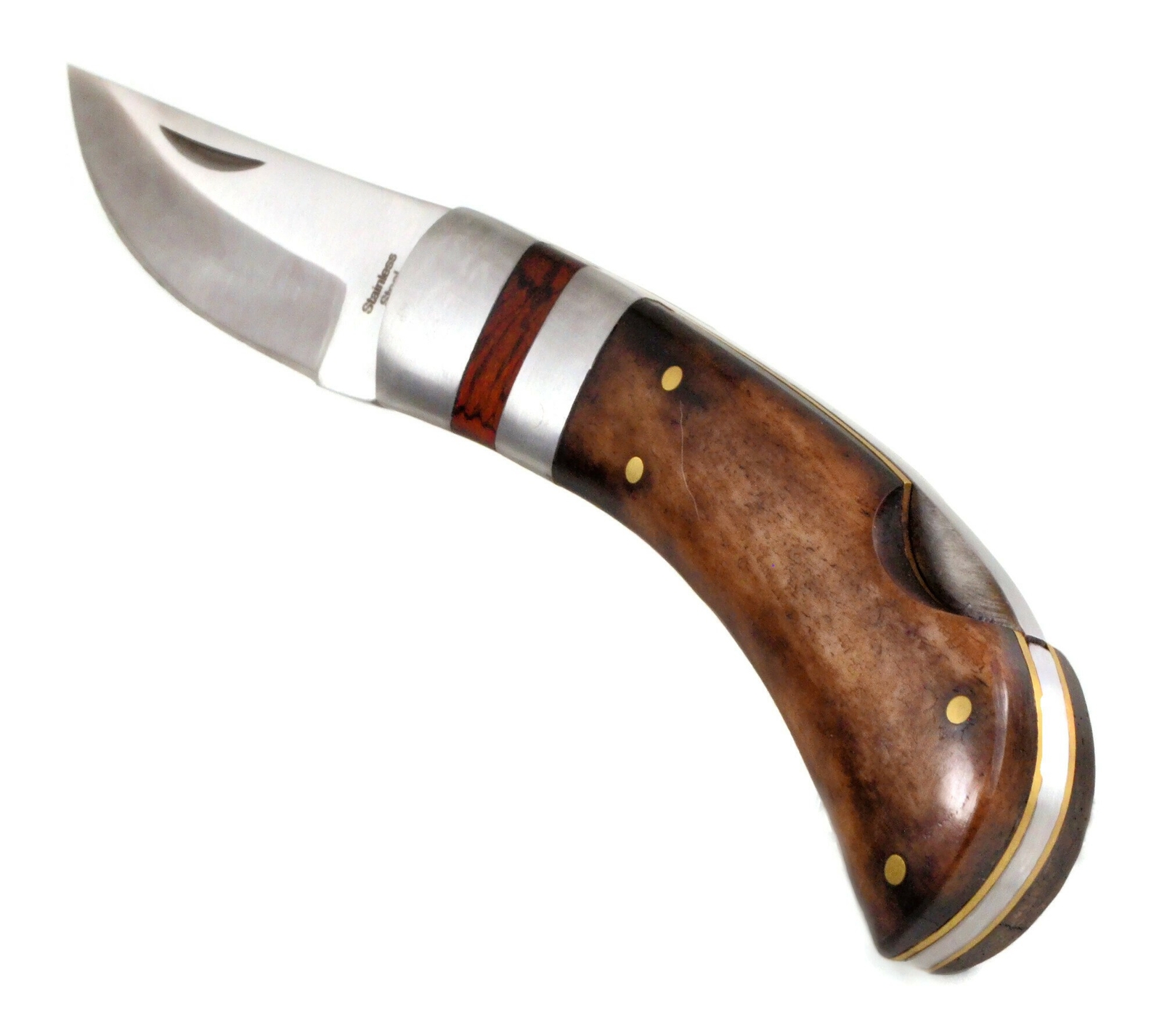Real Dark Bone Handle Lockback EDC Folding Pocket Knife w/Leather Sheath