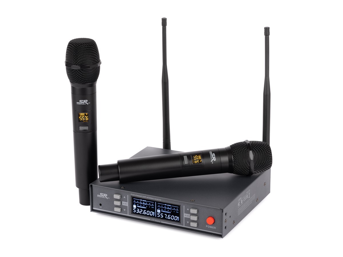 Monoprice 200-Channel UHF Dual Handheld Wireless Microphones System 262-ft Range