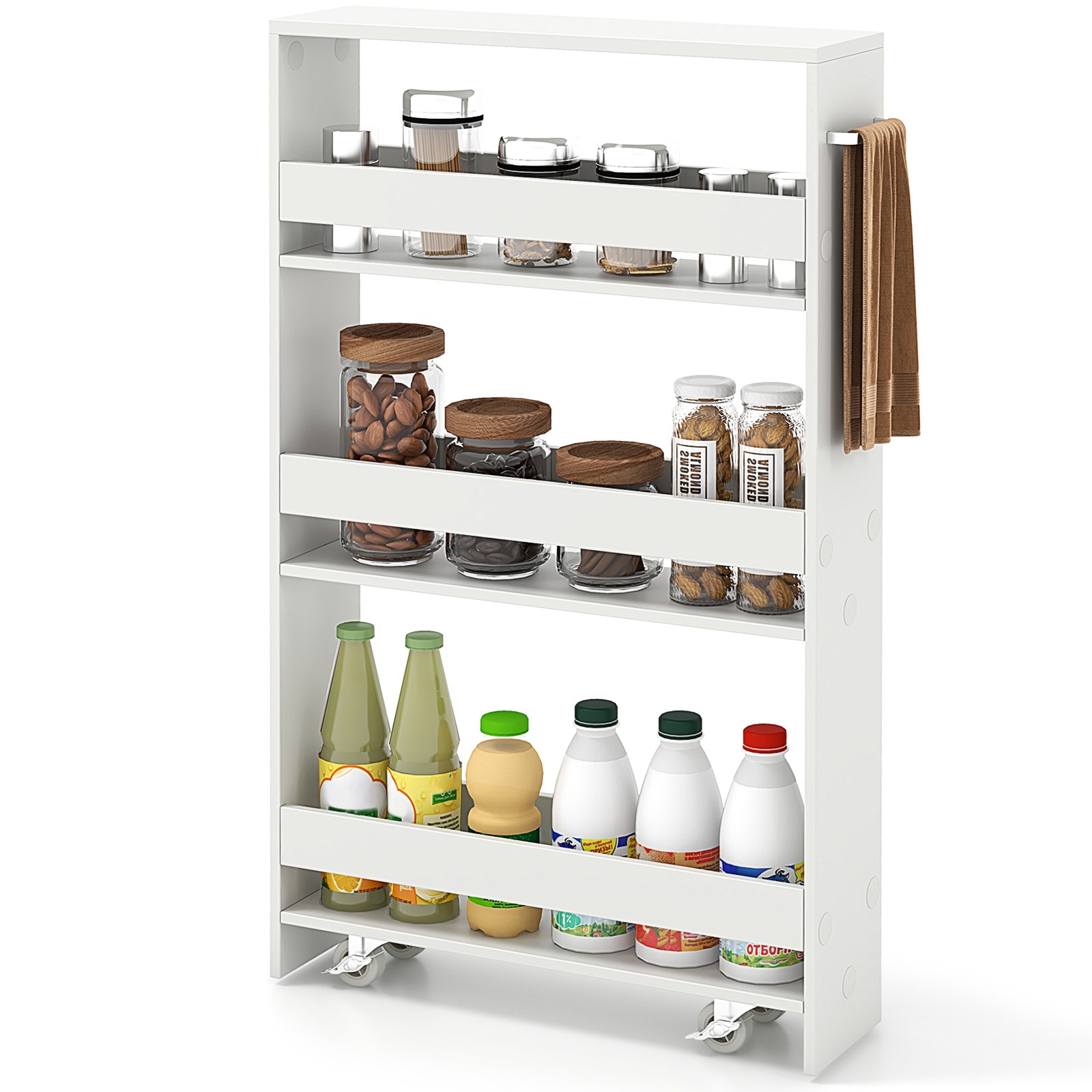 Slim Rolling Storage Cart 4-Tier Narrow Storage Cart on Wheels for Kitchen