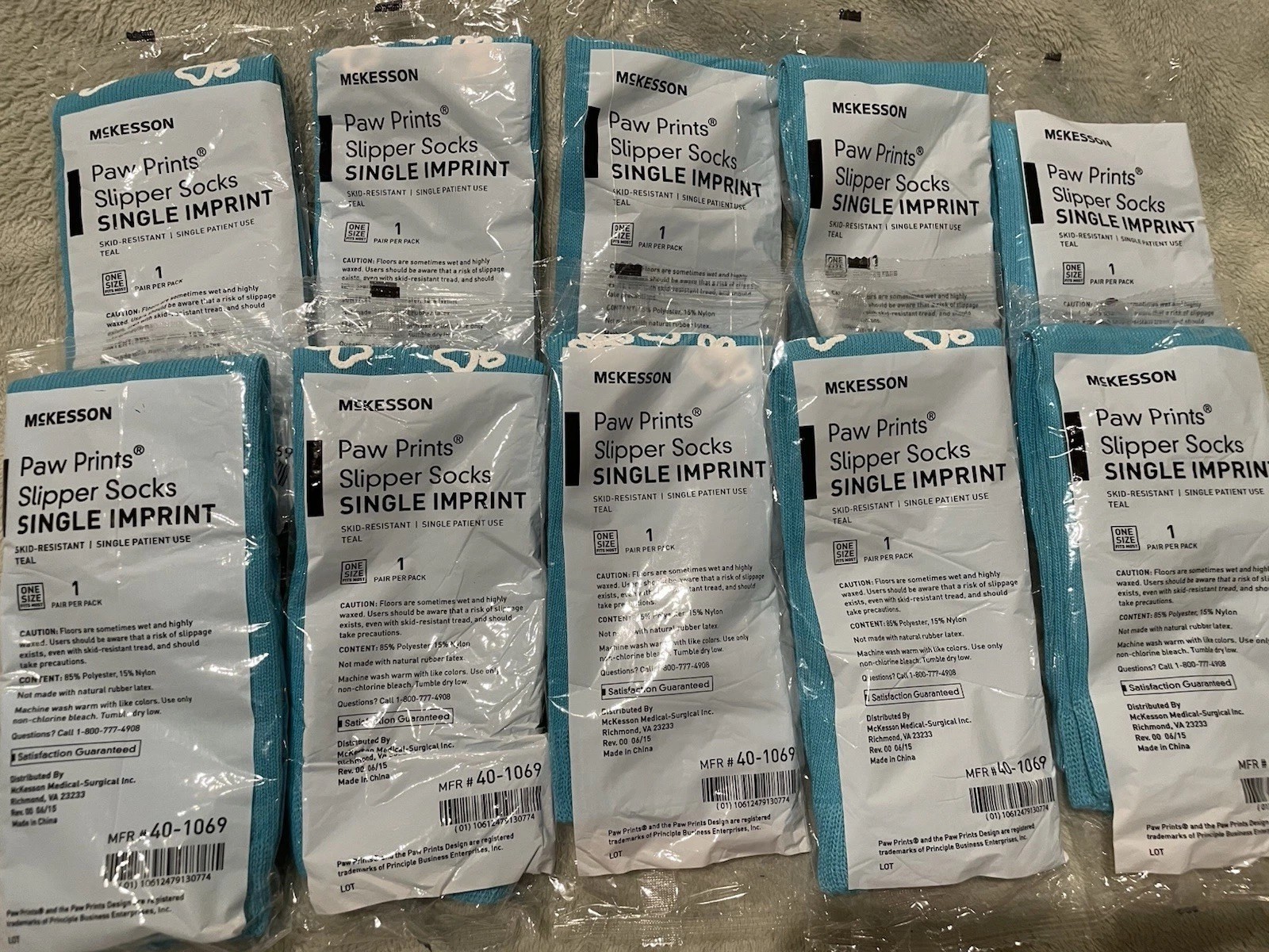 Lot Of 10 Pairs McKesson Paw Prints Slip & Skid Resistant Slipper Socks One Size