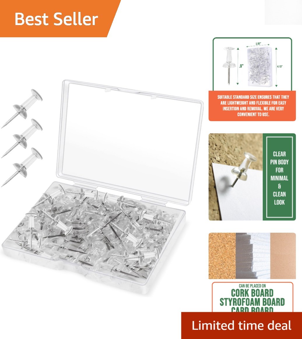 Versatile Clear Thumb Tacks 100-Pack - Strong Steel Point for Seamless Use