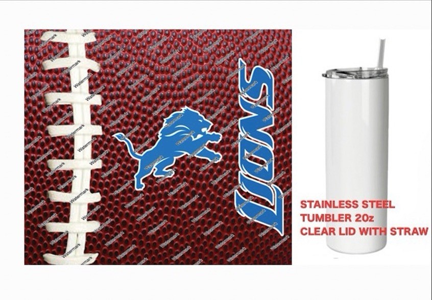 LIONS  - Pig skin Football - Tumbler 20 oz Stainless Steel