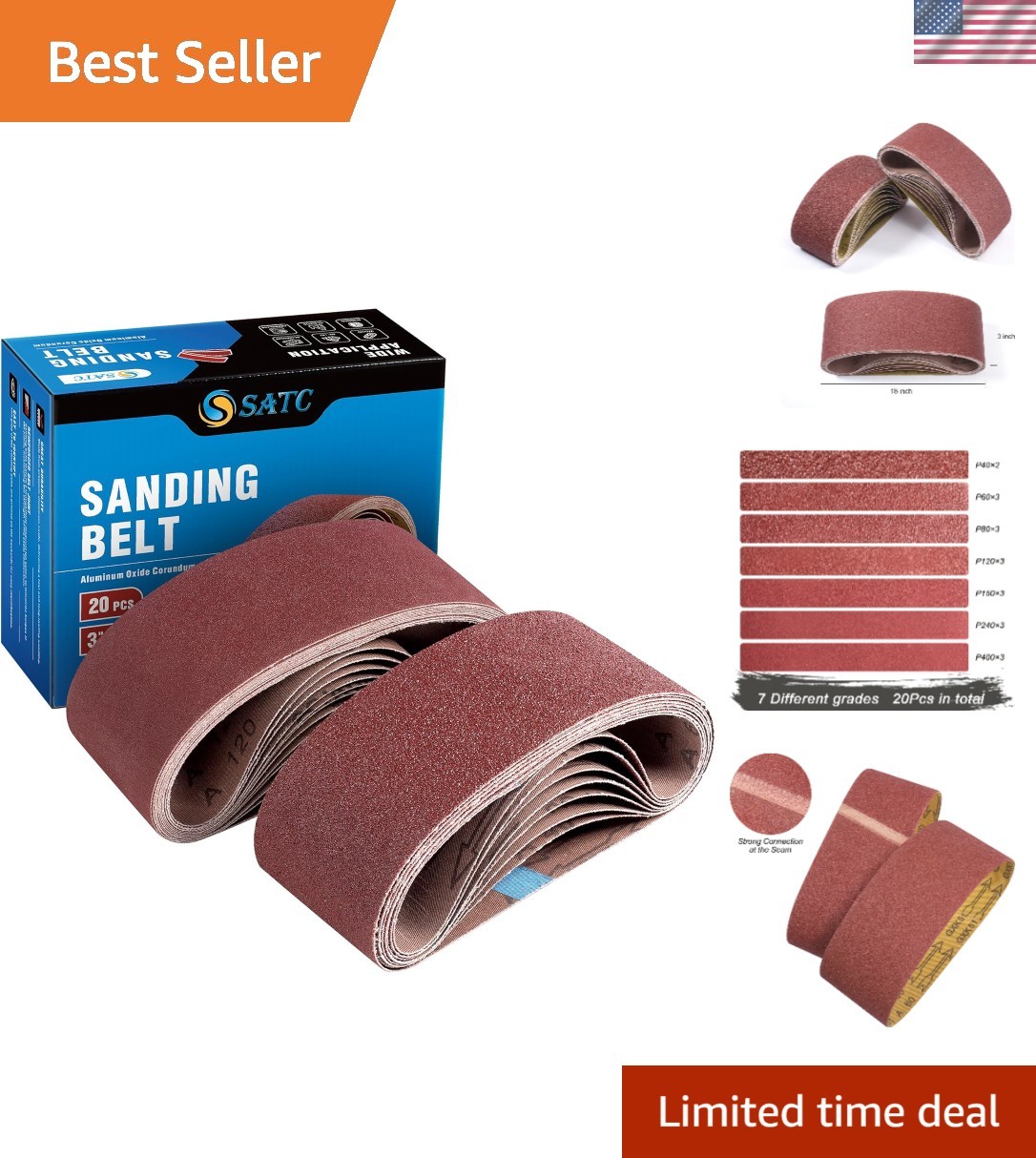 Durable 20 PCS Sanding Belts - Aluminum Oxide Grits 40 to 400 for Multiple Uses