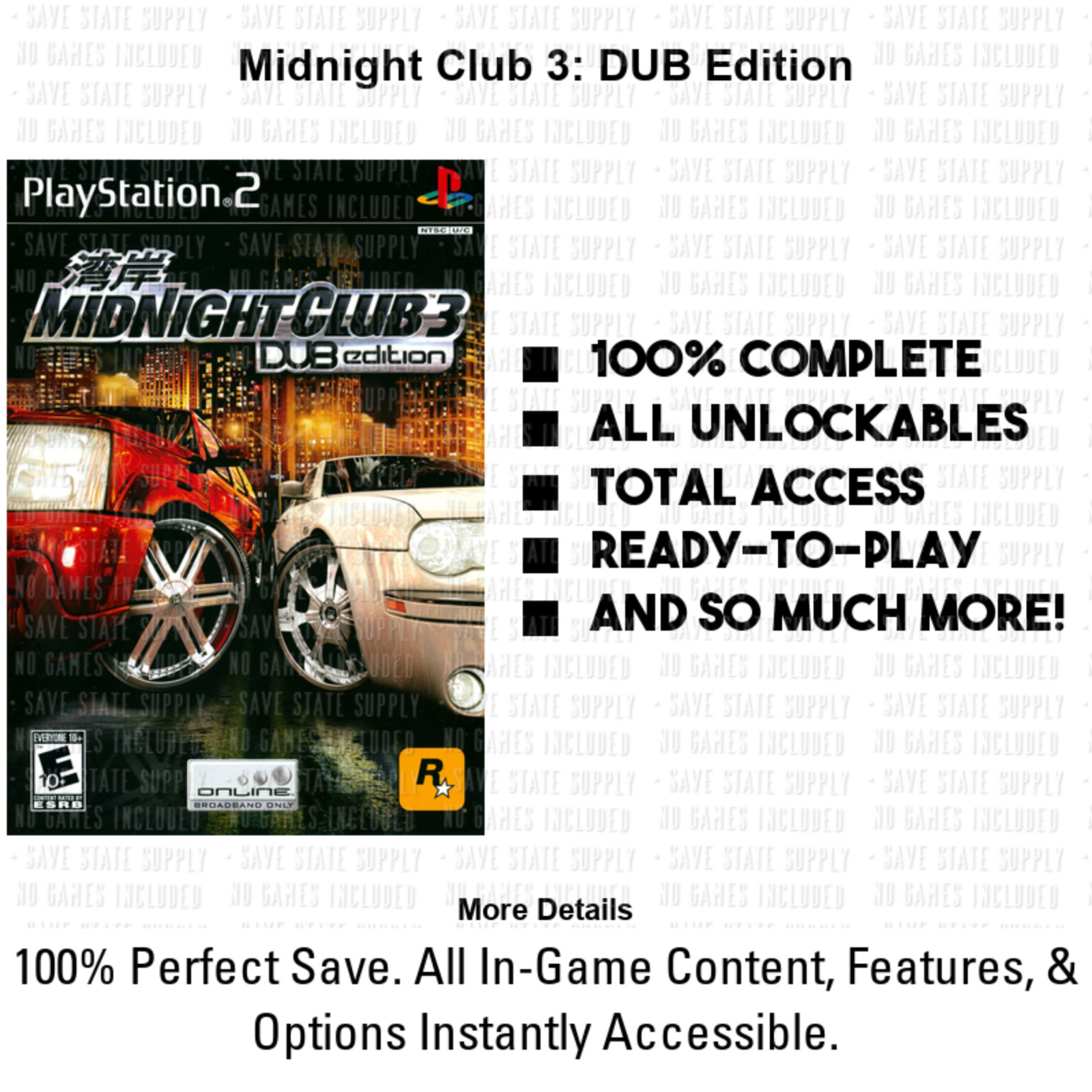 Midnight Club II 2 3 DUB Edition Remix Los Angeles LA PS2 PS3 Memory Card USB