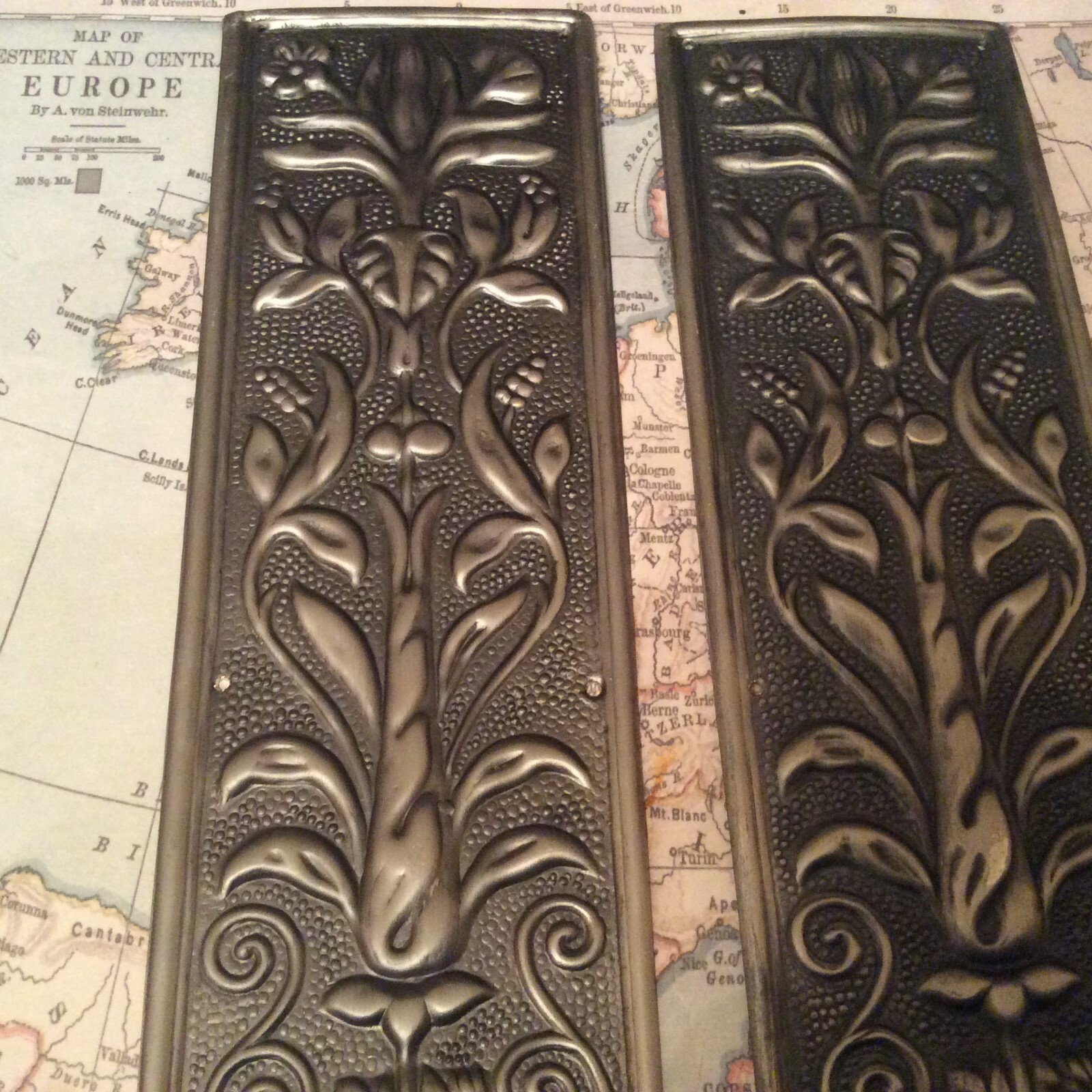 Reclaimed Solid Brass Door Finger Plates Antque Silver finish Large Oblong 1
