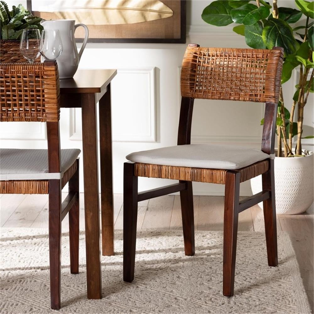 Bowery Hill Bohemian Light Honey Rattan and Dark Brown Wood Dining Chair