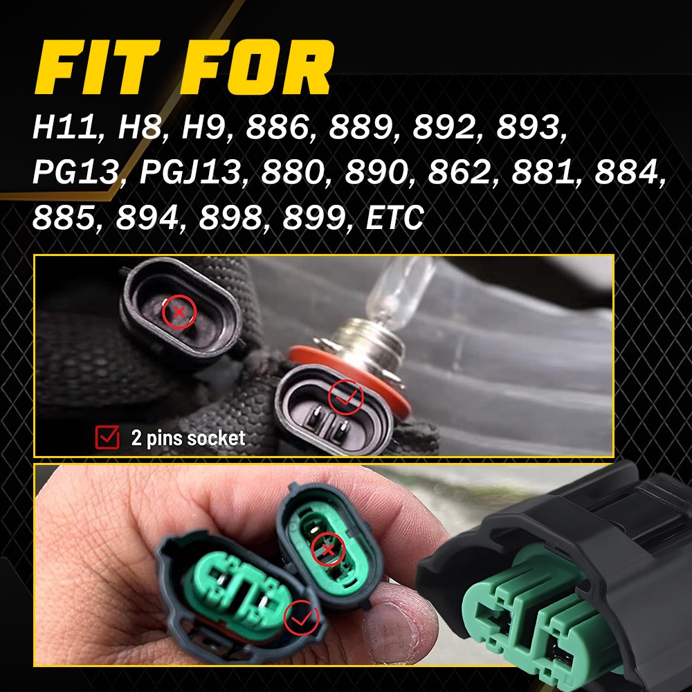 Wire Pigtail Female C H11 Two Harness Head Light Low Beam Socket Connector Plug