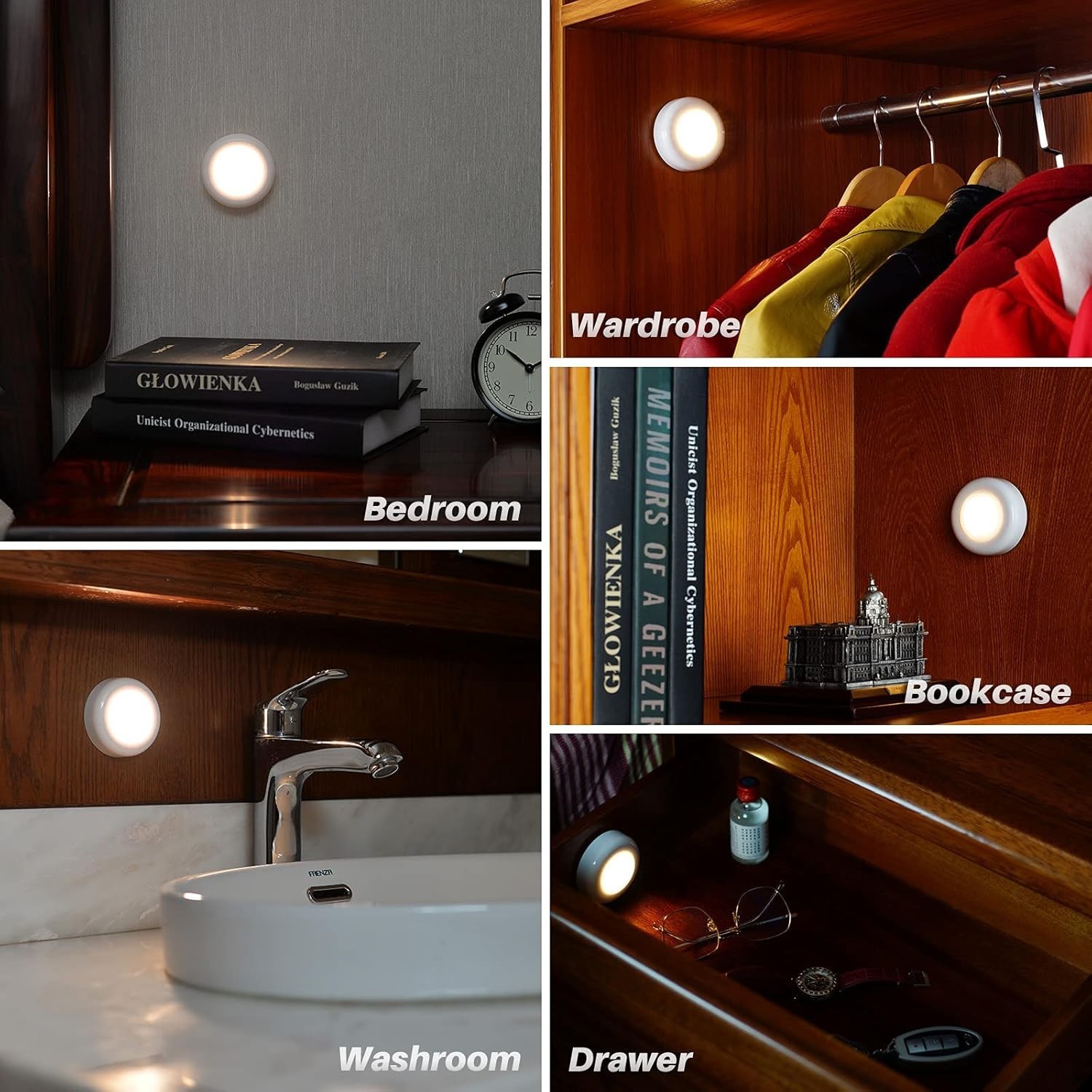 3 Pack 2.8” Motion Sensor Lights Indoor AAA Battery Operated, Stick on LED Pu...