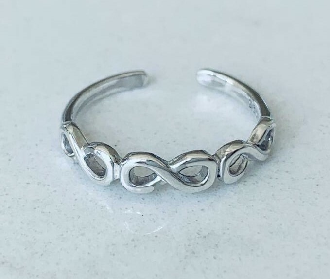 Genuine 925 Sterling Silver Toe Ring Adjustable Infinity Karma Braided