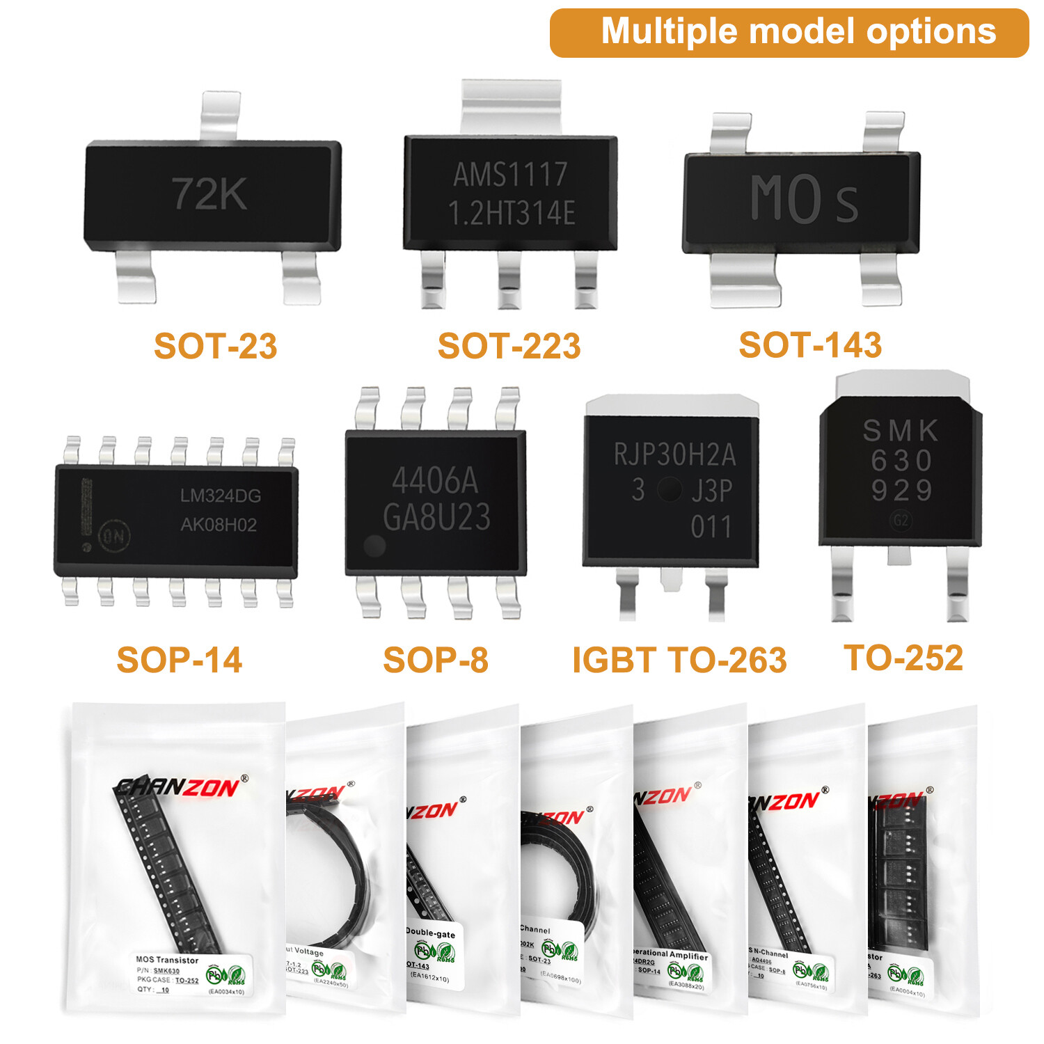 SOT-23 SOT-89 SOT-223 TO-252 SOP-8 SMD MOSFET NPN PNP Transistor N/P Channel BJT