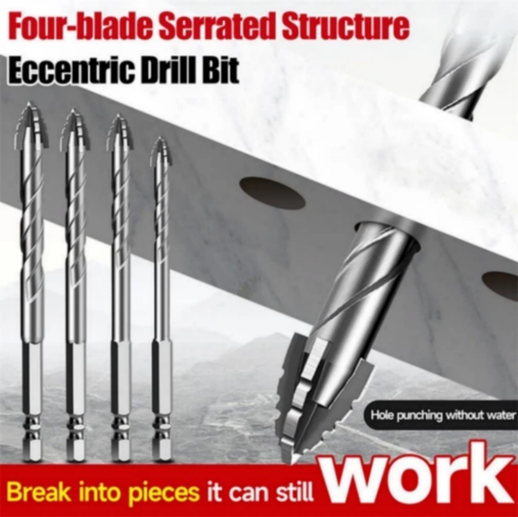 4 Pack Four-Flute Sawtooth Eccentric Drill Bit High Hardness Eccentric Drill Bit