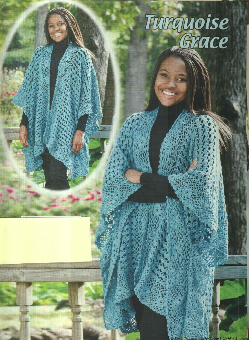 TURQUOISE GRACE KIMONO-LIKE JACKET WOMEN'S CROCHET PATTERN INSTRUCTIONS