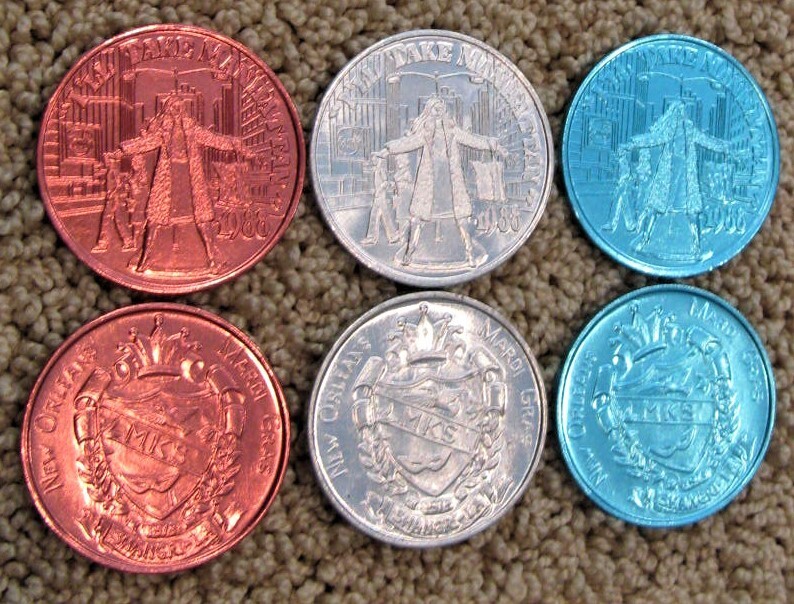 Lot of 3 1988 Aluminum Mardi Gras Doubloons Shangri La I'll Take Manhattan