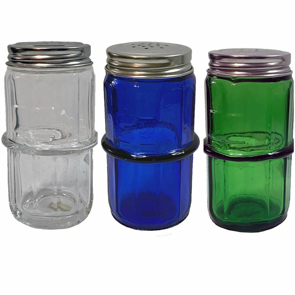 Clear Green or Blue COLONIAL Style Glass Spice Jar with Lid - Hoosier, Sellers
