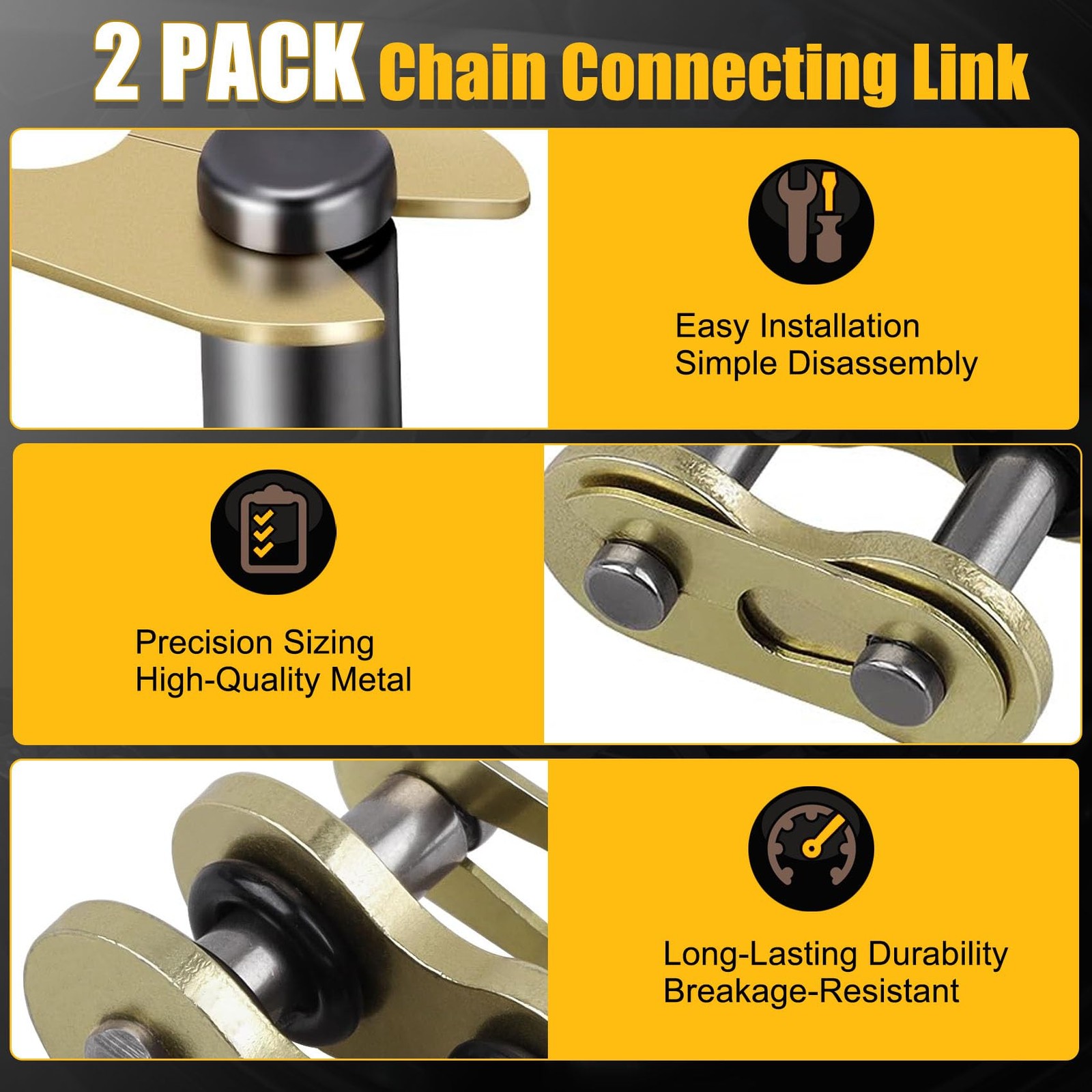 CQSPMOTO #520 Chain Master Link 2 Pack, Gold 520 O-Ring 2 Pack