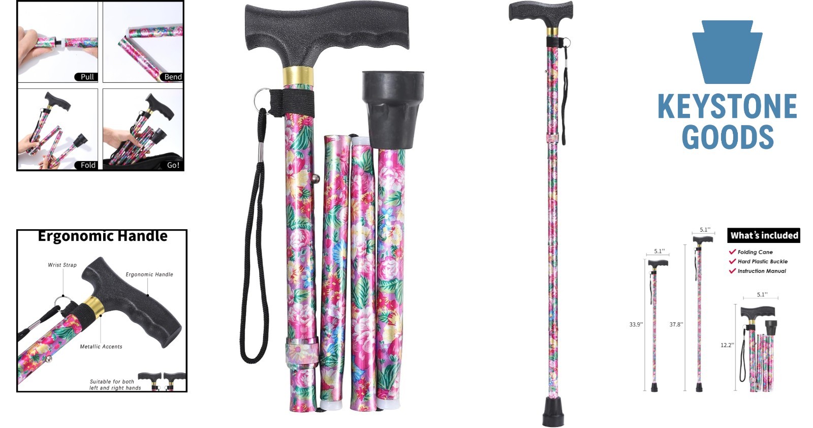 Adjustable Lightweight Pink Walking Cane with Anti-Slip Tip