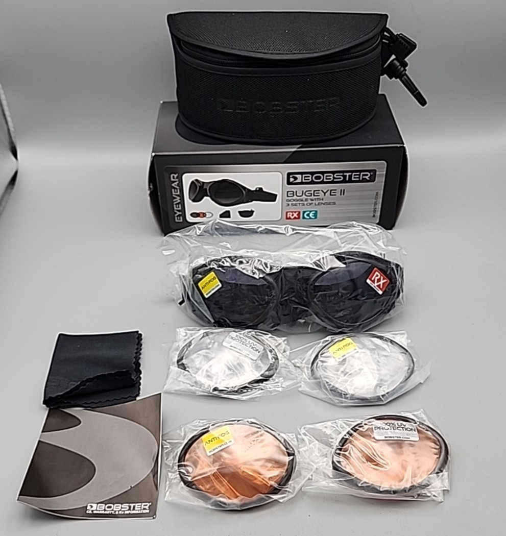 Bobster Bugeye 2 Goggles - 3 Lenses - Smoked, Amber, Clear - Black - Brand New