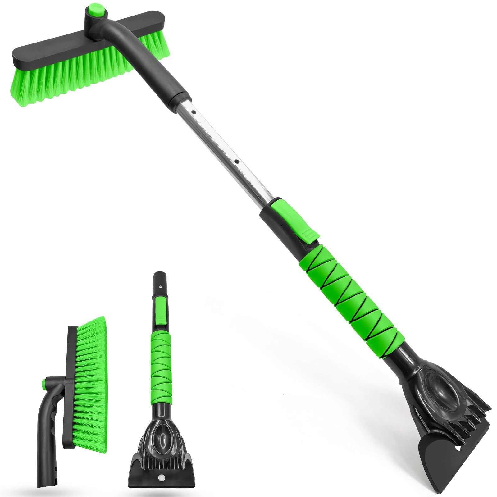 33" Extendable Ice Scraper & Snow Brush for Car Windshield - Foam Grip, Green