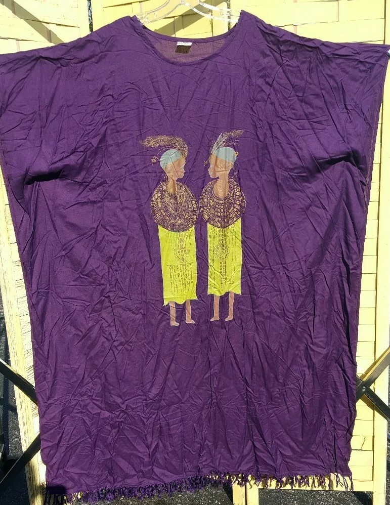 Woman's Plus Magic Made in India Purple Tribal Gown Dress Tunic African One Size