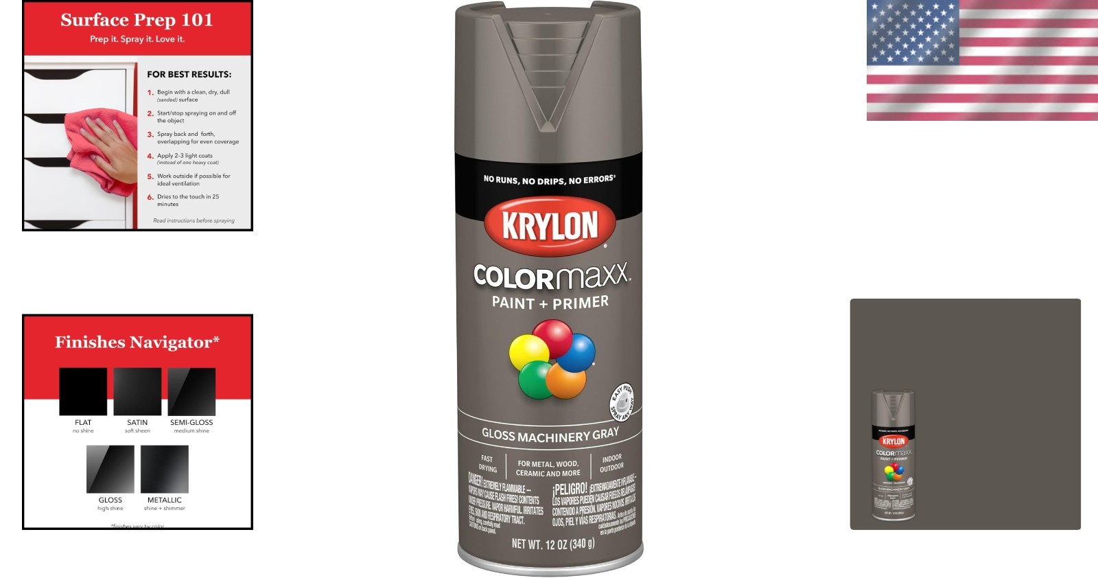 Fast-Drying Rust-Resistant Gloss Machinery Gray Spray Paint - 25 Sq Ft Coverage