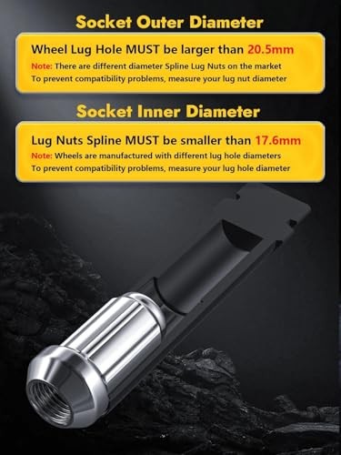 Small Lug Nuts Socket Key, Compatible with 3/4“ (19mm) and 6 Spline Black 1 PC