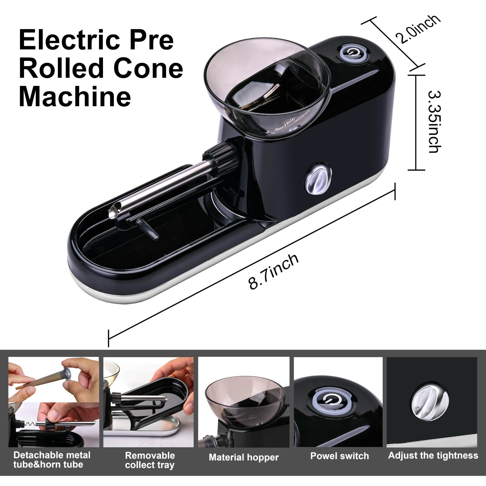 Electric Pre Roll Machine - Automatic Cone Loader & King Size Cone Holder, Cigar