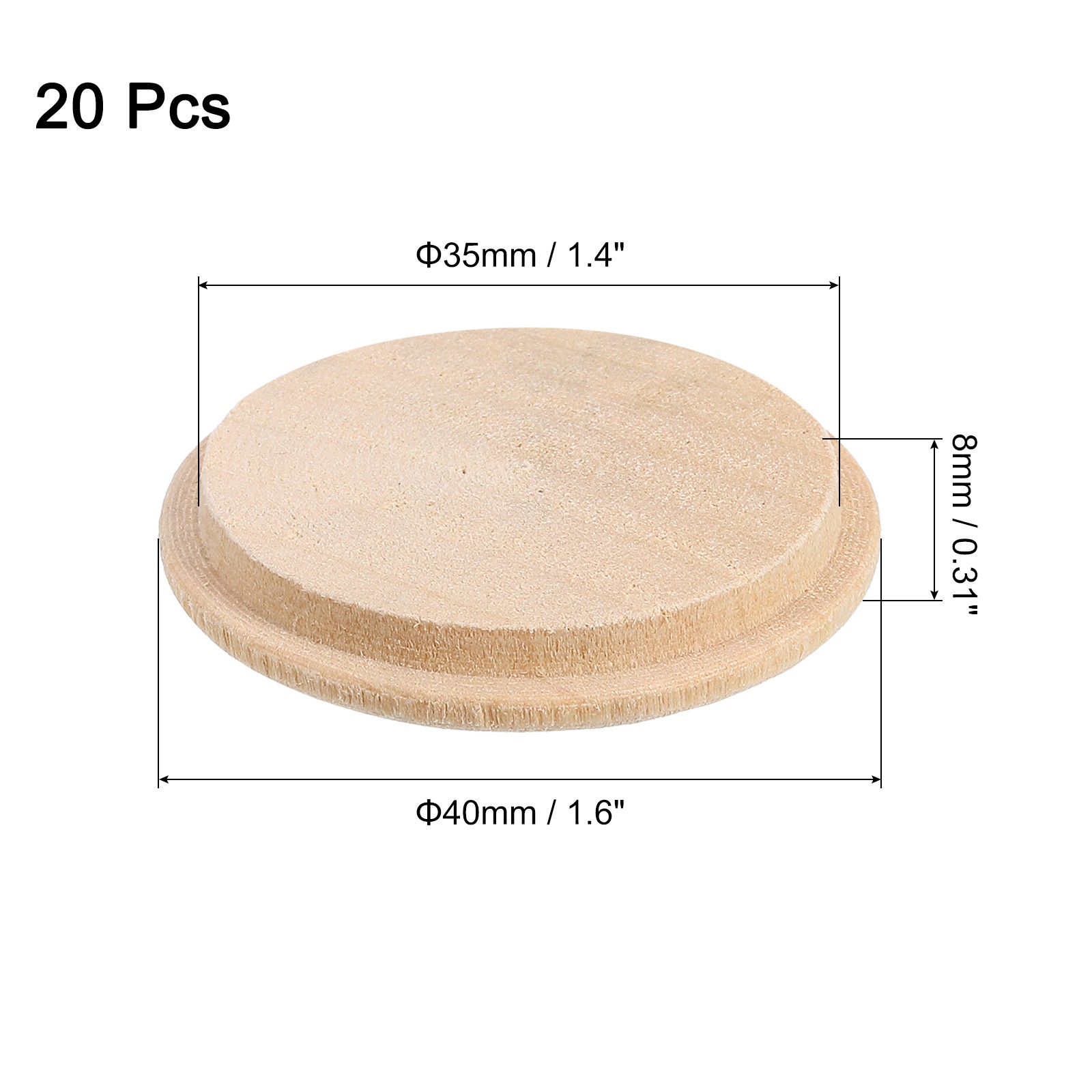 Wood Hole Plugs, 20 Pcs 40x35mm Wood Button Top Plugs Screw Hole Plugs