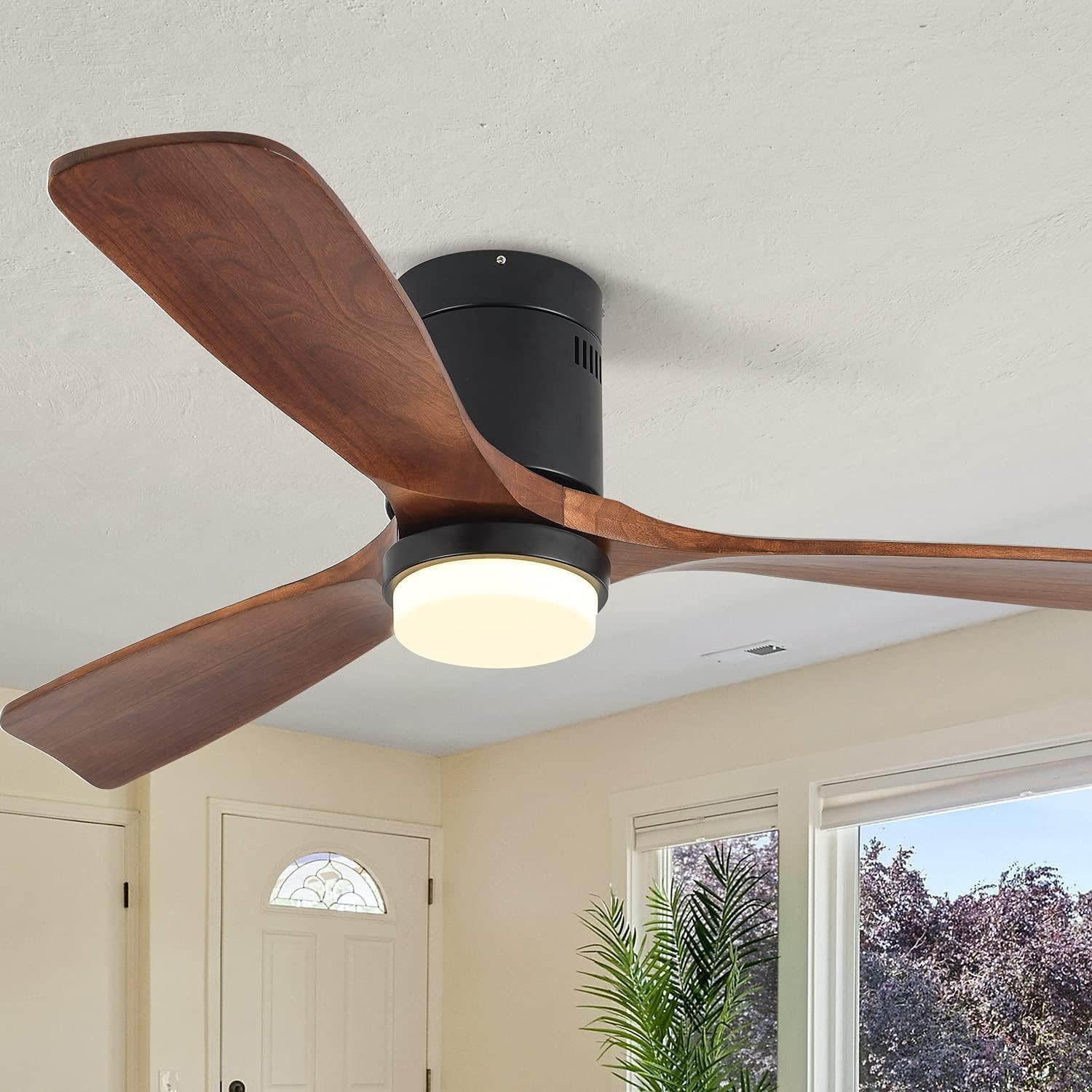 Ceiling Fans with Lights, 52" Wood Ceiling Fan with Remote Control, 3 Walnut Fan