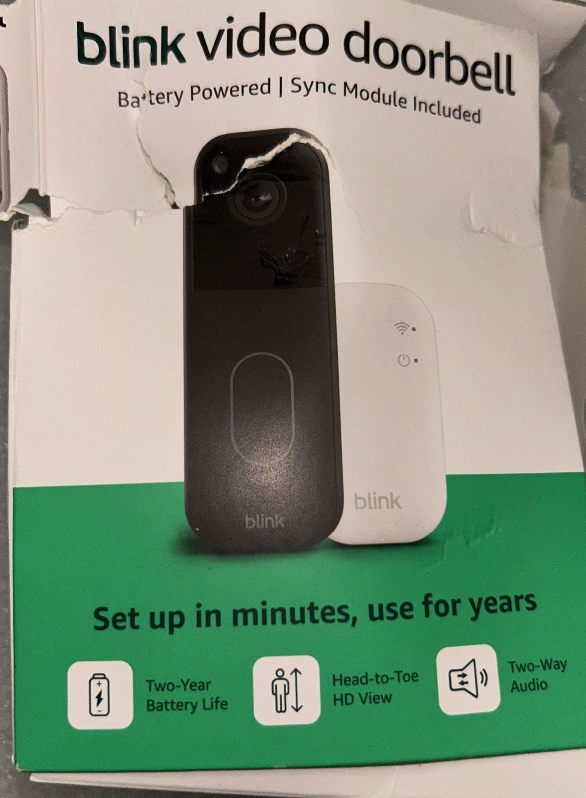 Blink Video Doorbell 2025 2nd Gen +Sync Module Core System - Battery Power-Black